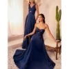 Cinderella Divine Navy Satin Strapless Keyhole Evening Gown