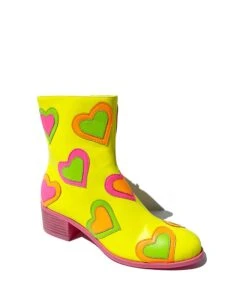 Neon Yellow & Rainbow Heart To Heart Ankle Boot -Pleaser Clothing Store neon yellow rainbow heart to heart ankle boot 112741