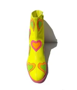 Neon Yellow & Rainbow Heart To Heart Ankle Boot -Pleaser Clothing Store neon yellow rainbow heart to heart ankle boot 891385