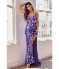 Cinderella Divine Nova Purple Pailllette Sequin Sheath Evening Gown