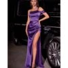 Cinderella Divine Nova Purple Ruched Satin One Shoulder Evening Gown