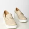 Nude & White Leatherette Platform Loafers