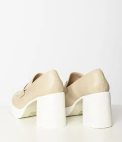 Nude & White Leatherette Platform Loafers -Pleaser Clothing Store nude white leatherette platform loafers 776808