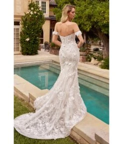 Cinderella Divine Off White Floral Lace Bridal Trumpet Gown With Removable Overskirt -Pleaser Clothing Store off white floral lace bridal trumpet gown with removable overskirt 560189