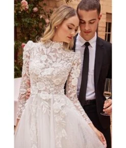 Cinderella Divine Off White Floral Long Sleeve Wedding Ball Gown -Pleaser Clothing Store off white floral long sleeve wedding ball gown 100838