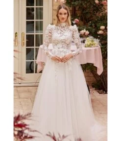 Cinderella Divine Off White Floral Long Sleeve Wedding Ball Gown