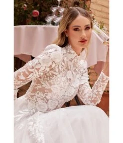 Cinderella Divine Off White Floral Long Sleeve Wedding Ball Gown -Pleaser Clothing Store off white floral long sleeve wedding ball gown 641896