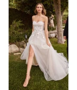 Cinderella Divine Off White Floral Strapless Bridal Gown With Gloves -Pleaser Clothing Store off white floral strapless bridal gown with gloves 485258