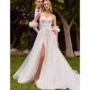 Cinderella Divine Off White Floral Strapless Bridal Gown With Gloves