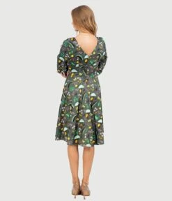 Olive Green & Rain Forest Print Fit & Flare Dress -Pleaser Clothing Store olive green rain forest print fit flare dress 382899