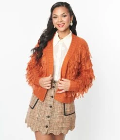Orange Fringe Open Cardigan -Pleaser Clothing Store orange fringe open cardigan 486553