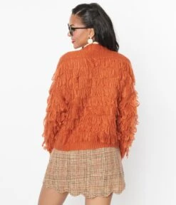 Orange Fringe Open Cardigan -Pleaser Clothing Store orange fringe open cardigan 835765