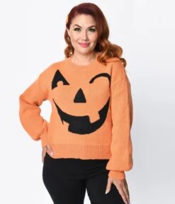 Orange Halloween Pumpkin Knit Sweater 6 Orange Halloween Pumpkin Knit Sweater -Pleaser Clothing Store orange halloween pumpkin knit sweater 402446