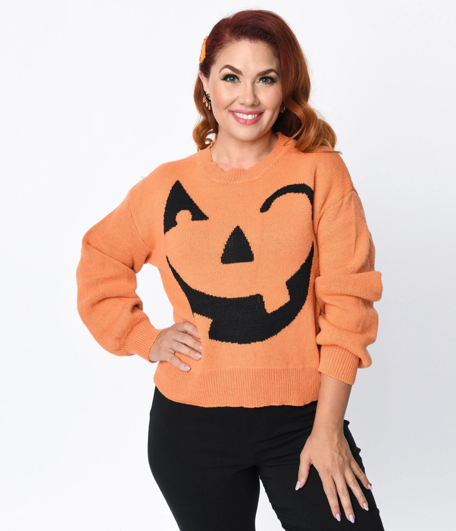 Orange Halloween Pumpkin Knit Sweater 1 Orange Halloween Pumpkin Knit Sweater