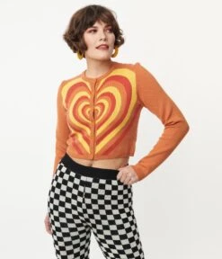 Orange Heart Stripe Cardigan 10 Orange Heart Stripe Cardigan -Pleaser Clothing Store orange heart stripe cardigan 308725
