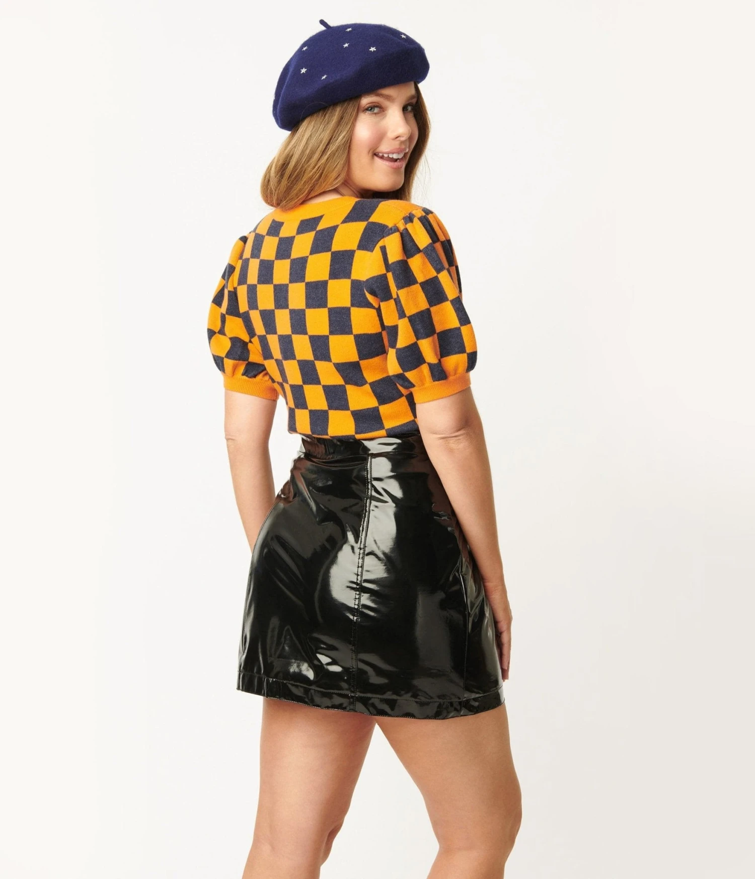 Orange & Navy Check Cardigan 2 Orange & Navy Check Cardigan - Image 2