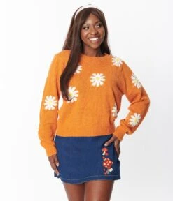 Orange & White Daisy Sweater