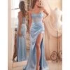 Cinderella Divine Paris Blue Beaded Satin Corset Prom Dress