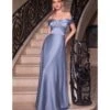 Cinderella Divine Paris Blue Satin Off The Shoulder Prom Gown