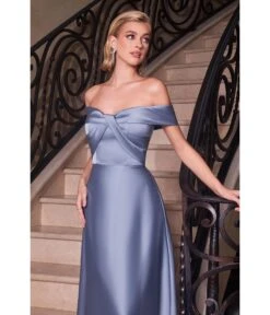 Cinderella Divine Paris Blue Satin Off The Shoulder Prom Gown -Pleaser Clothing Store paris blue satin off the shoulder prom gown 709452