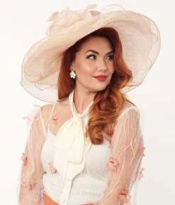 Peach Floral Feathered Ribbon Sun Hat