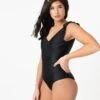 Pin-Up Style Black Ruffle One Piece Swimsuit