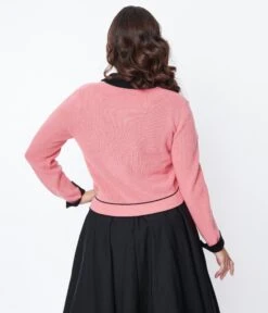 Pink & Black Contrast Knit Cardigan -Pleaser Clothing Store pink black contrast knit cardigan 721964