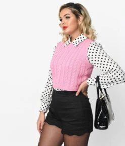 Pink Cable Knit Sweater Vest -Pleaser Clothing Store pink cable knit sweater vest 271558