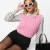 Pink Cable Knit Sweater Vest