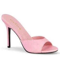 PLEASER Pink Leatherette Peep Toe Slip On Heels
