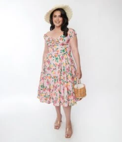 Pink Lemon & Orange Blossom Swing Dress -Pleaser Clothing Store pink lemon orange blossom swing dress 310845