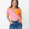 Pink & Orange Colorblock Surplice Wrap Top