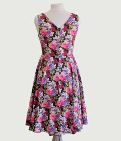Pink & Purple Roses Swing Dress 5 Pink & Purple Roses Swing Dress -Pleaser Clothing Store pink purple roses swing dress 173597