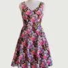 Pink & Purple Roses Swing Dress