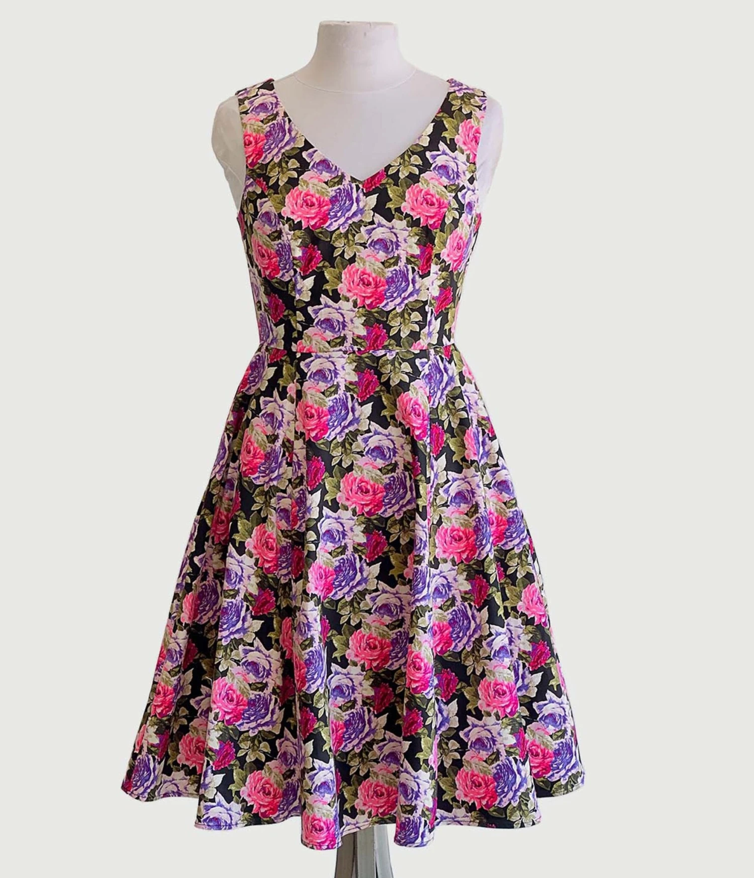 Pink & Purple Roses Swing Dress 1 Pink & Purple Roses Swing Dress