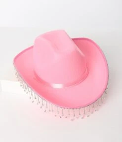 Pink Rhinestone Fringe Cowgirl Hat 5 Pink Rhinestone Fringe Cowgirl Hat -Pleaser Clothing Store pink rhinestone fringe cowgirl hat 199620