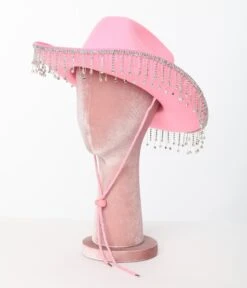 Pink Rhinestone Fringe Cowgirl Hat