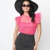 Pink Tulle Ruffle Sleeve Top