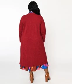 Plus Long Berry & Pink Contrast Open Long Cardigan -Pleaser Clothing Store plus long berry pink contrast open long cardigan 433989