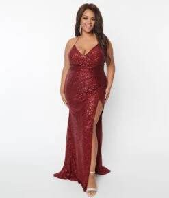 Plus Size 1930s Style Burgundy Sequin Bombshell Gown -Pleaser Clothing Store plus size 1930s style burgundy sequin bombshell gown 743490