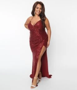 Plus Size 1930s Style Burgundy Sequin Bombshell Gown -Pleaser Clothing Store plus size 1930s style burgundy sequin bombshell gown 845775