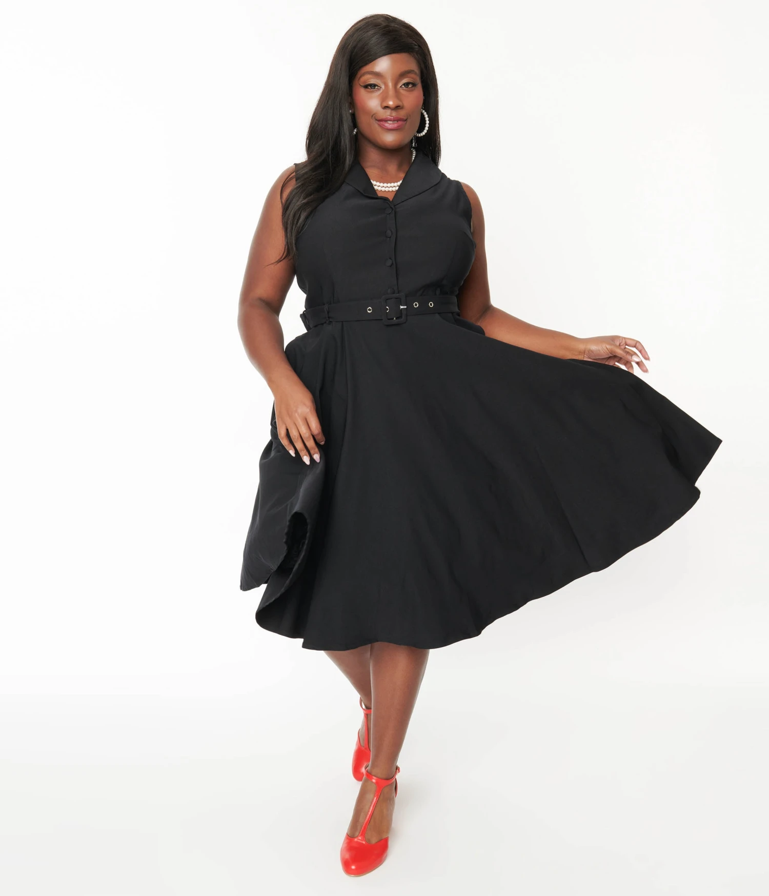 Plus Size Black Collared Jani Swing Dress 2 Plus Size Black Collared Jani Swing Dress - Image 2