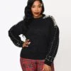Plus Size Black & Faux Pearl Studded Knit Sweater
