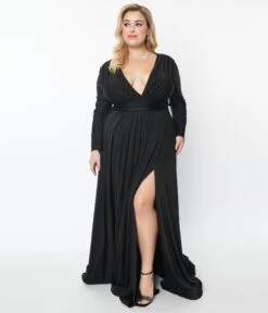 Plus Size Black Long Sleeve Sophisticated Goddess Gown -Pleaser Clothing Store plus size black long sleeve sophisticated goddess gown 107813