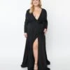Plus Size Black Long Sleeve Sophisticated Goddess Gown