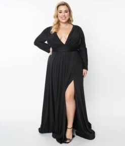 Plus Size Black Long Sleeve Sophisticated Goddess Gown -Pleaser Clothing Store plus size black long sleeve sophisticated goddess gown 461459