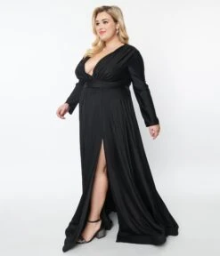 Plus Size Black Long Sleeve Sophisticated Goddess Gown -Pleaser Clothing Store plus size black long sleeve sophisticated goddess gown 704254