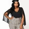 Plus Size Black Mesh Cape Knit Bodysuit