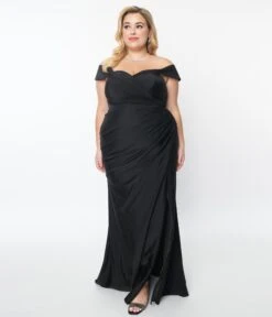 Plus Size Black Off The Shoulder Full Length Dress -Pleaser Clothing Store plus size black off the shoulder full length dress 447452