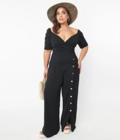 Plus Size Black Off The Shoulder Jumpsuit -Pleaser Clothing Store plus size black off the shoulder jumpsuit 447202